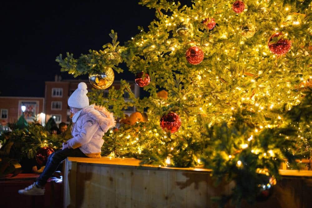 Décorations de la Place du Soldat inconnu au pied de l'Hôtel de ville et son sapin majestueux.