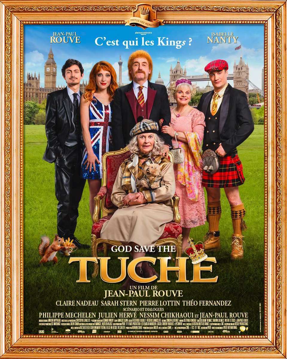 Affiche du film les Tuche où figure toute la famille Tuche vêtue à la mode anglaise.